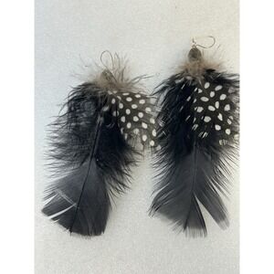 Bohemian Black Feather Earrings with Guinea Fowl Accents